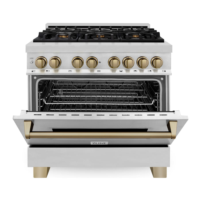 ZLINE Kitchen Appliance Packages ZLINE Kitchen and Bath Autograph Package - 36 In. Dual Fuel Range, Range Hood in Stainless Steel with Champagne Bronze Accents, 2AKP-RARH36-CB