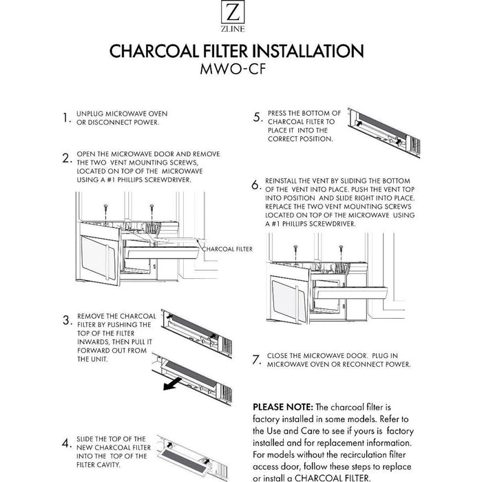 ZLINE Over the Range Microwave Charcoal Filters, MWO-CF