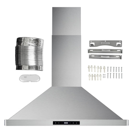 Cosmo 30" Ductless Wall Mount Range Hood in Stainless Steel with LED Lighting and Carbon Filter Kit for Recirculating COS-63175S-DL
