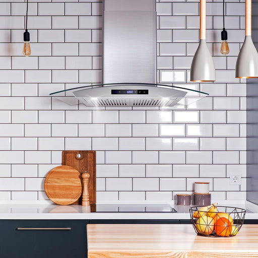 Cosmo 30" Ductless Wall Mount Range Hood in Stainless Steel with LED Lighting and Carbon Filter Kit for Recirculating COS-668AS750-DL