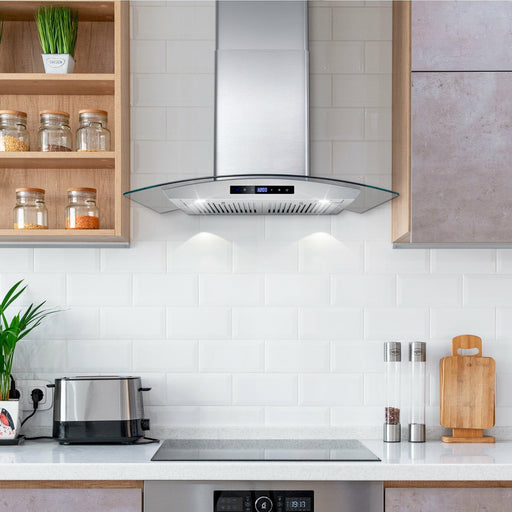 Cosmo 30" Ductless Wall Mount Range Hood in Stainless Steel with Soft Touch Controls, LED Lighting and Carbon Filter Kit for Recirculating COS-668WRCS75-DL